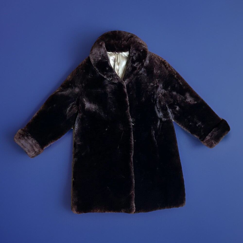 Vtg 50s–60s Brown Faux Fur Plush Lined Coat Women’s L